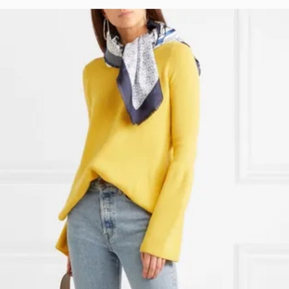 Stella McCartney Bell Sleeve Ribbed Wool Sweater Yellow Size EU44